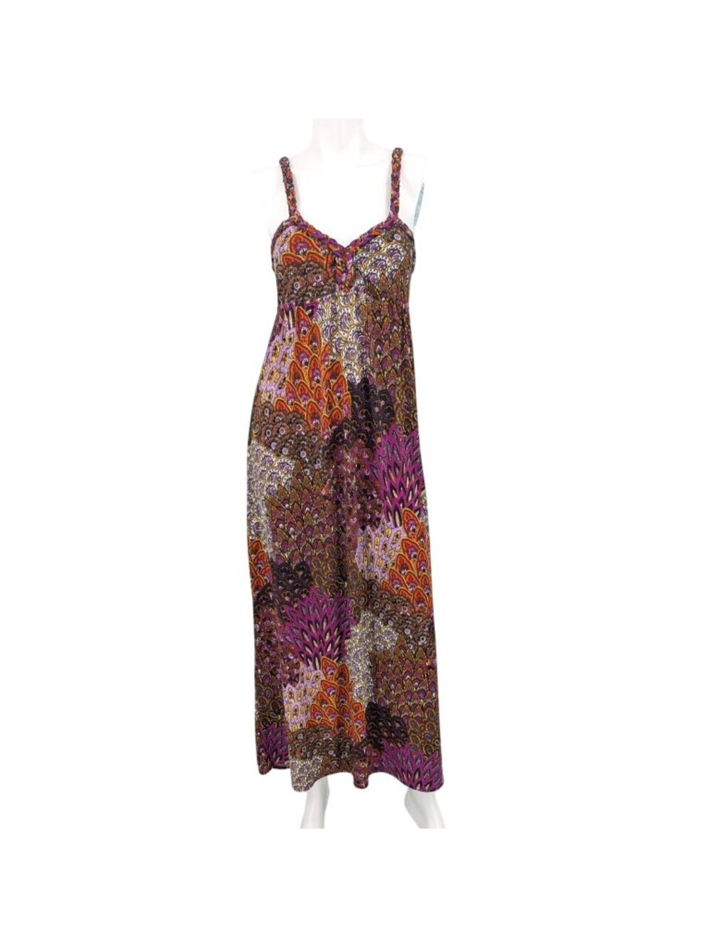 Vtg Paisley Babydoll Maxi Dress Sleeveless Y2K Stretchy Festival Boho Art Medium